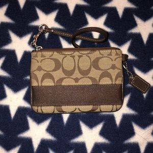 Brown and Tan Coach Wristlet